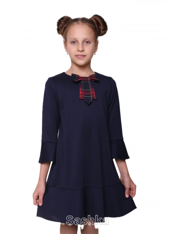 Сукня для дівчинки Sashka шкільна трикотажна синя, розмір 116-146 